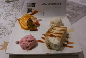 Grand dessert van restaurant Kruidenlucht aan het einde van een succesvolle kerststallenrit van de GCCC op 29-12-2013 